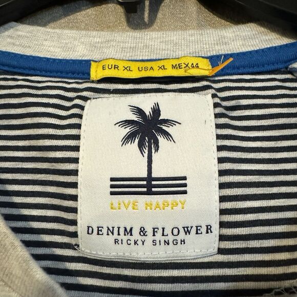 Denim & Flower Ricky Singh T-Shirt Size XL Men's Grey Tropical Palms AOP SS - Picture 3 of 6